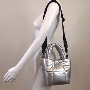 Dkny GIANIA Metallic Silver Mini Top Handle Bucket Style Crossbody Purse
